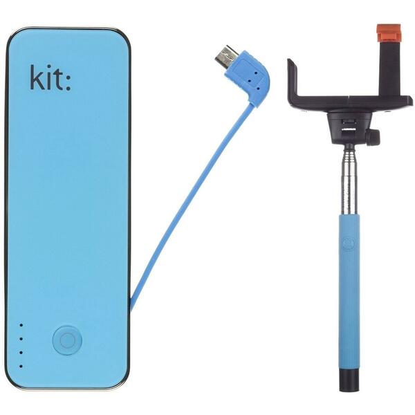 Baterie externa Kit Fashion 4500 mAh + Selfie Stick Bluetooth, Blue