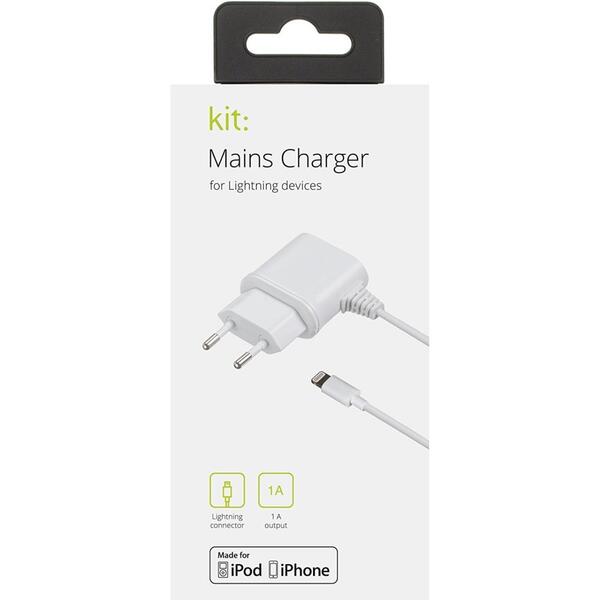 Incarcator retea Kit Apple Lightning, cablu incarcare fix, Alb