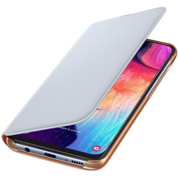 Samsung Husa tip Flip Wallet, Alb pentru Galaxy A50 2019