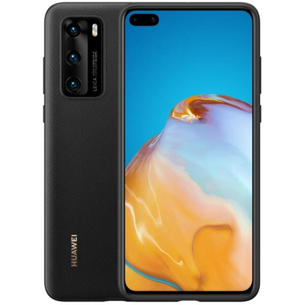 Capac protectie spate tip PU Negru pentru Huawei P40