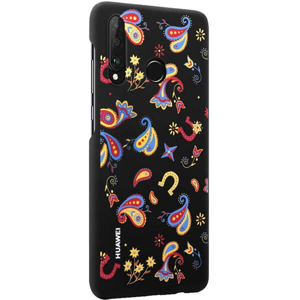 Capac protectie spate tip PC Flower Negru pentru Huawei P30 Lite