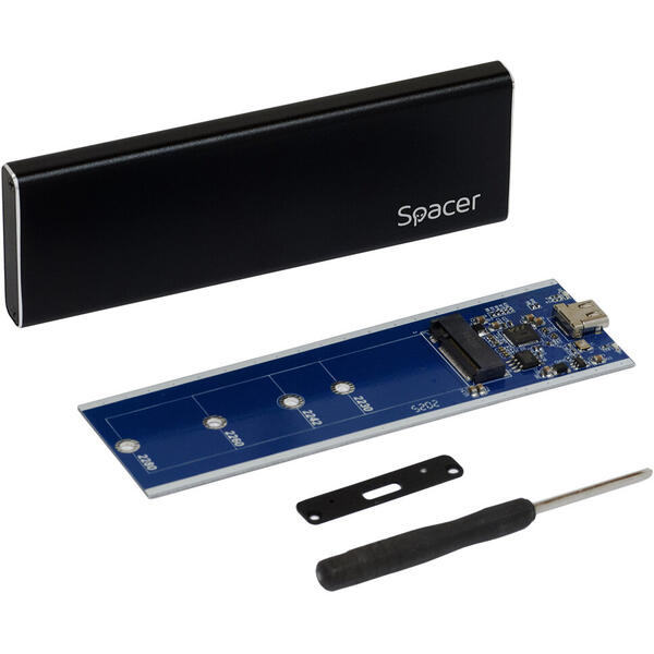 Rack Spacer Pentru SSD M.2 NGFF, USB 3.1 Type C, Aluminiu, Negru