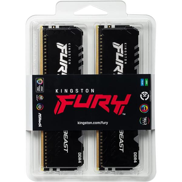 Memorie Kingston FURY Beast RGB 16GB DDR4 3200MHz CL16 Kit Dual Channel