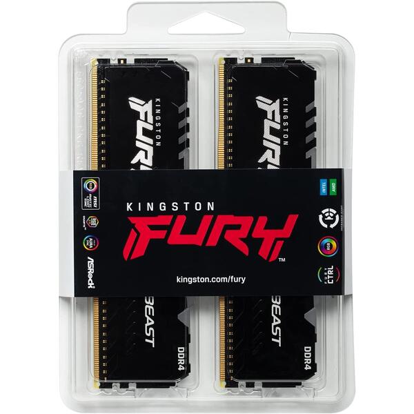 Memorie Kingston FURY Beast RGB 64GB DDR4 3600MHz CL18 Kit Dual Channel