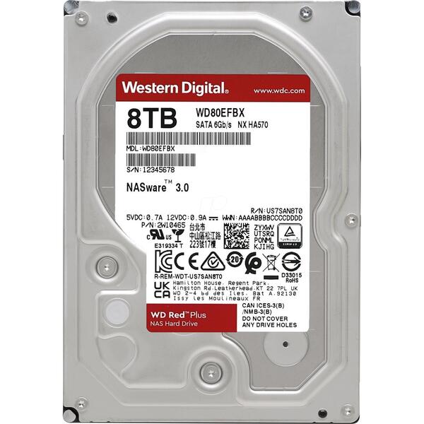 Hard Disk WD Red Plus 8TB, SATA3, 7200RPM, 256MB, 3.5 inch