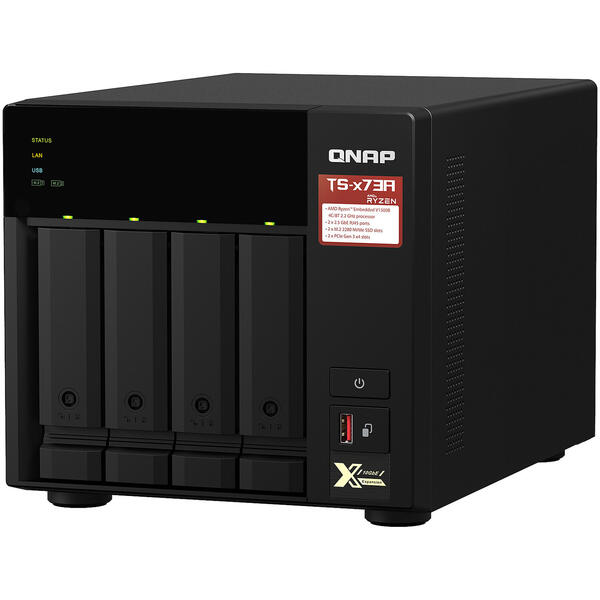 NAS Qnap TS-473A-8G AMD Ryzen™ Embedded V1500B 4-core/8-thread 2.2 GHz 8GB RAM 4 Bay, Negru