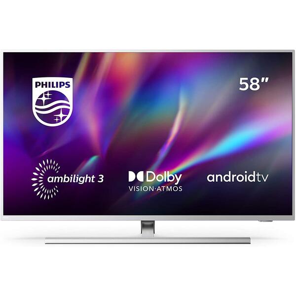 Televizor LED Philips Smart TV Android 58PUS8505/12 146cm 4K UHD HDR Ambilight cu 3 laturi Argintiu