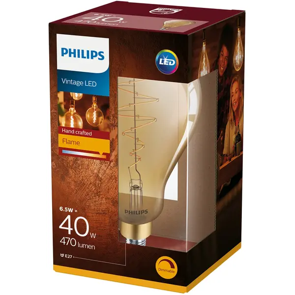 Philips Bec LED 6.5W (40W) Cassic-giant E27 A160 GOLD DIM, Flacara