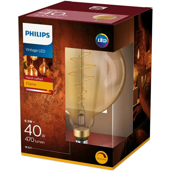 Philips Bec LED 6.5W (40W) classic-giant E27 G200 GOLD DIM, Flacara