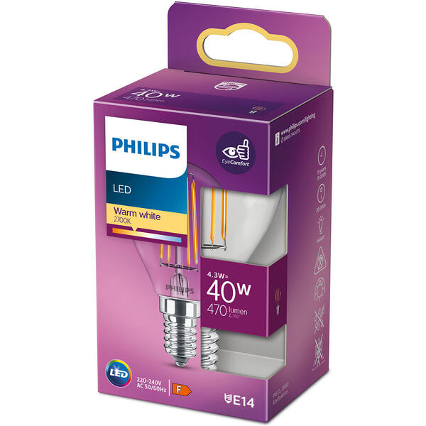Philips Bec LED tip E14, 4.3W (40W)