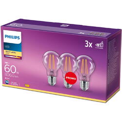 Set de 3 bec-uri LED Philips 7W (60W), E27, lumina calda
