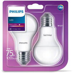 Set 2 becuri LED Philips, 11W (75W), E27, 1055 lm, Alb cald, clasa enerrgetica A+