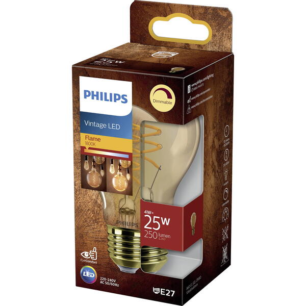 Philips Bec LED vintage Classic A60,  intensitate luminosa reglabila