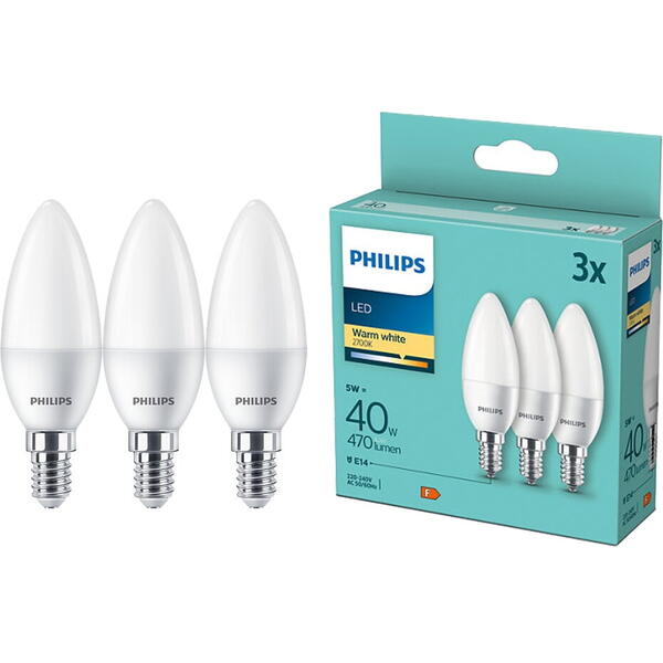 Philips Pachet 3 becuri LED B35, E14, 5W