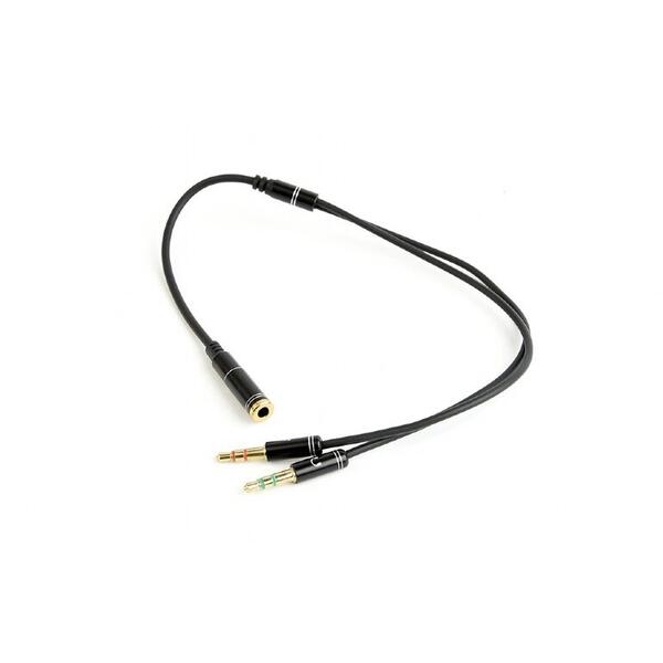 Cablu audio Gembird Splitter stereo 2 x 3.5 mm jack T la 1 x 3.5 mm jack M, 20cm, metal, Negru