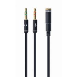 Cablu audio Gembird Splitter stereo 2 x 3.5 mm jack T la 1 x 3.5 mm jack M, 20cm, metal, Negru