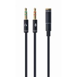 Splitter stereo 2 x 3.5 mm jack T la 1 x 3.5 mm jack M, 20cm, metal, Negru