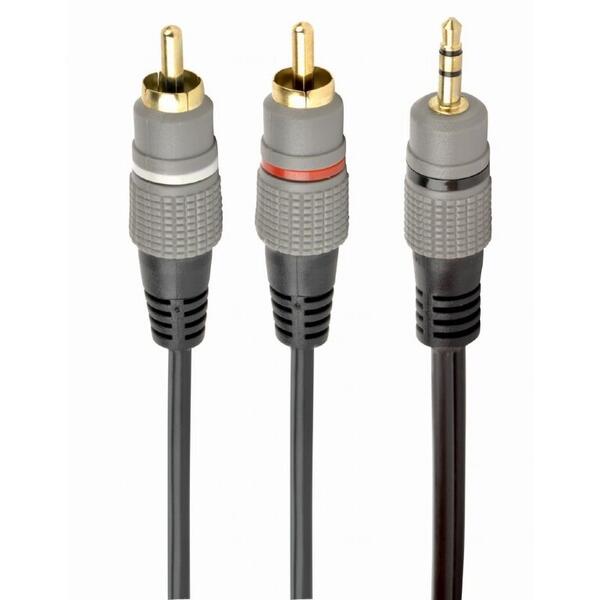 Cablu audio Gembird stereo 3.5 mm jack la 2 x RCA, 10m, conectori auriti, Negru