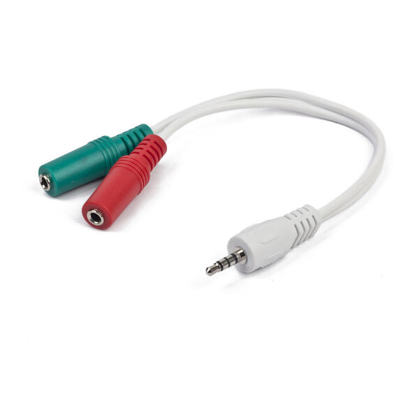 Cablu audio Gembird Splitter stereo 1 x 3.5 mm jack T la 2 x 3.5 mm jack M, 20cm, Alb