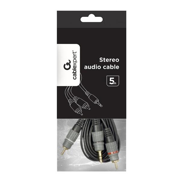 Gembird Stereo 3.5 mm jack la 2 x RCA, 5m, conectori auriti, Negru