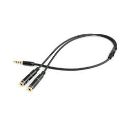 Splitter stereo 1 x 3.5 mm jack T la 2 x 3.5 mm jack M, 20cm, Negru