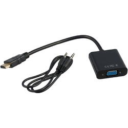 Cablu video, splitter HDMI (T) la VGA (M) + Jack 3.5mm (T), 15cm, Negru