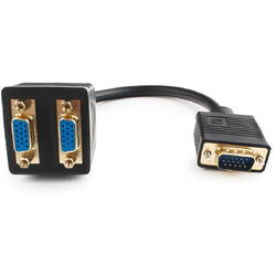 Cablu video Splitter VGA (T) la 2 x VGA (M), 20cm, Negru