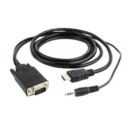Cablu video Splitter HDMI (T) la VGA (T) + Jack 3.5mm (T), 1.8m, Negru
