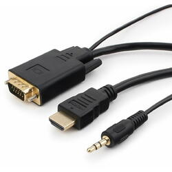 Gembird Cablu video Splitter HDMI (T) la VGA (T) + Jack 3.5mm (T), 3m, Negru