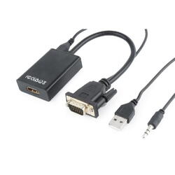 Gembird VGA (T) + Jack 3.5mm (T) la HDMI (M), 15cm, Negru