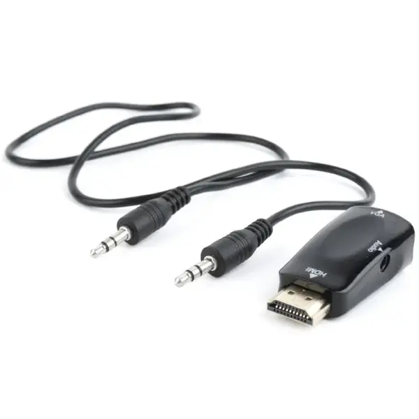 Adaptor  video Gembird Splitter HDMI (T) la VGA (M) + Jack 3.5mm (T), Negru