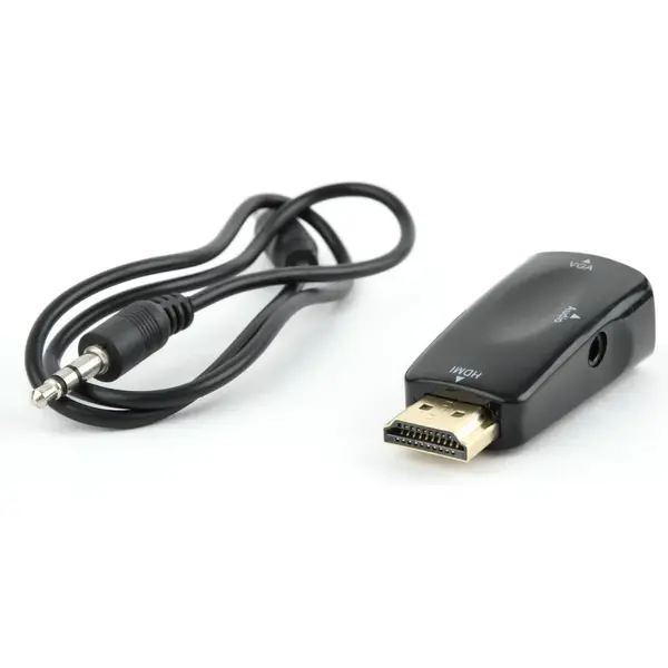 Adaptor  video Gembird Splitter HDMI (T) la VGA (M) + Jack 3.5mm (T), Negru