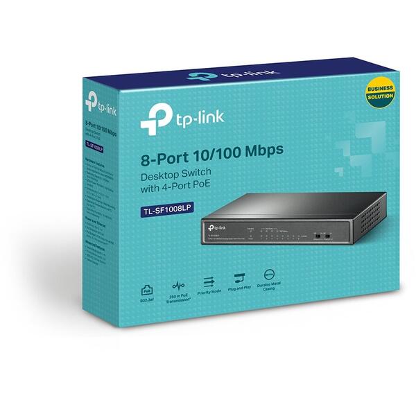 Switch TP-LINK 8 porturi 10/100Mbps (4 PoE), carcasa metalica TL-SF1008LP