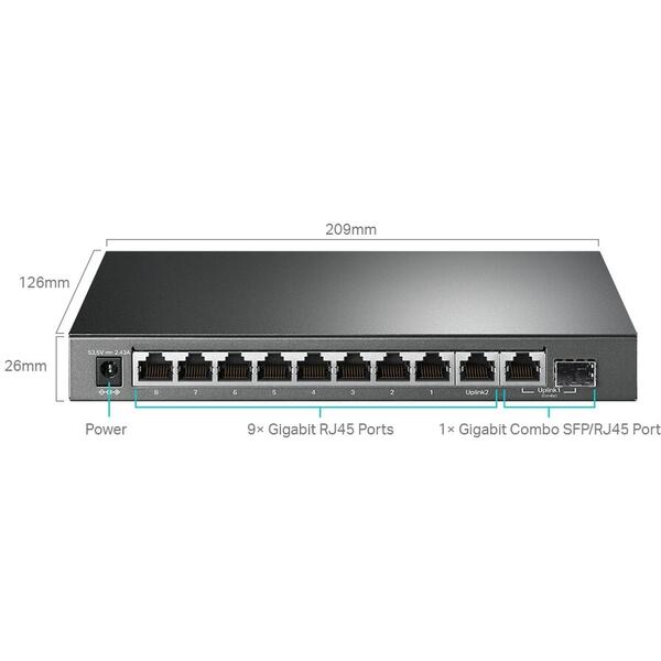 Switch TP-LINK 10-Port Gigabit  8-Port PoE+, 123W total power, carcasa metal TL-SG1210MPE