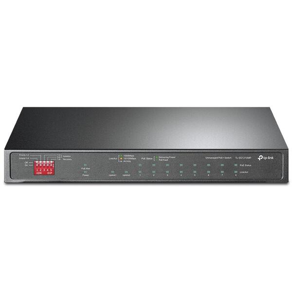 Switch SWITCH TP-LINK 10-Port Gigabit Desktop Switch cu 8-Port PoE+, 123W total power, carcasa metal "TL-SG1210MP" (include timbru verde 1.5 lei)