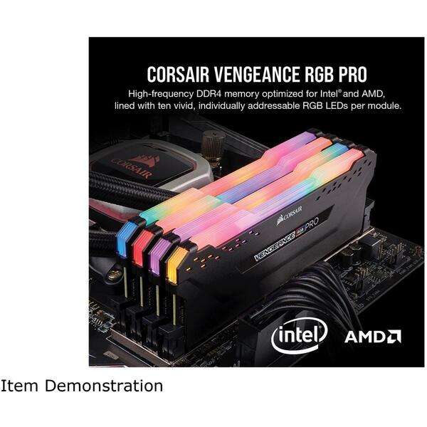 Memorie Corsair Vengeance RGB Pro 32GB, DDR4, 3600MHz, CL16, 1.35V, Kit Quad Channel, Negru