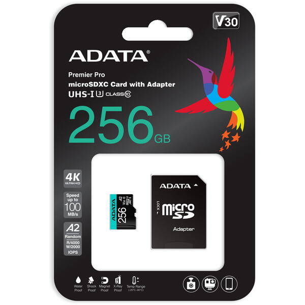 A-DATA Premier Pro MicroSDXC, 256GB, Clasa 10 + Adaptor