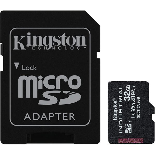 Kingston Industrial microSDHC 32GB, Clasa 10 + Adaptor SD