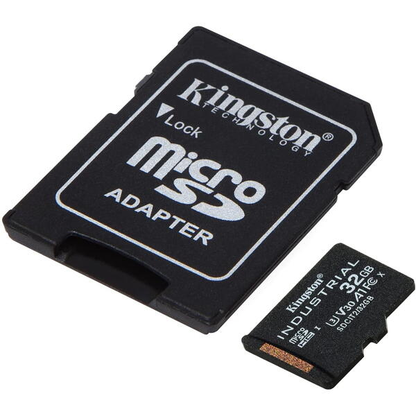 Kingston Industrial microSDHC 32GB, Clasa 10 + Adaptor SD