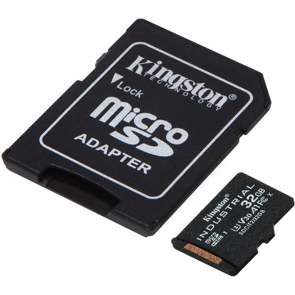 Card Memorie Kingston Industrial microSDHC 32GB, Clasa 10 + Adaptor SD