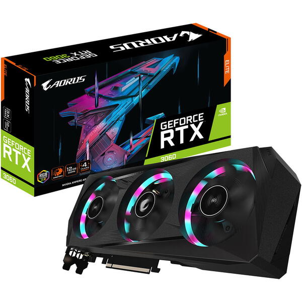 Placa video Gigabyte AORUS GeForce RTX 3060 ELITE LHR 12GB GDDR6 V2 192 bit