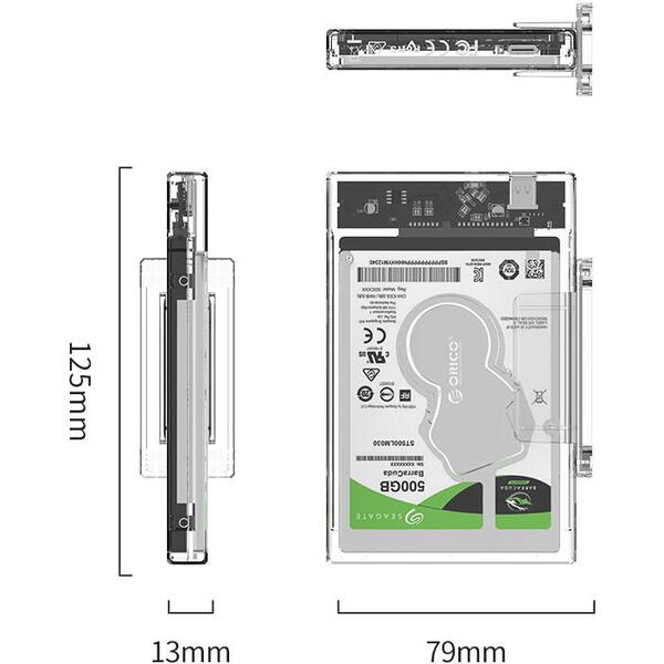 Rack Orico 2159C3-G2 USB 3.1 Gen2 2.5 inch transparent