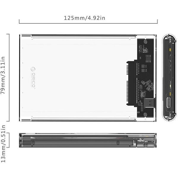 Rack Orico 2139C3 USB 3.1 Gen1 2.5 inch transparent