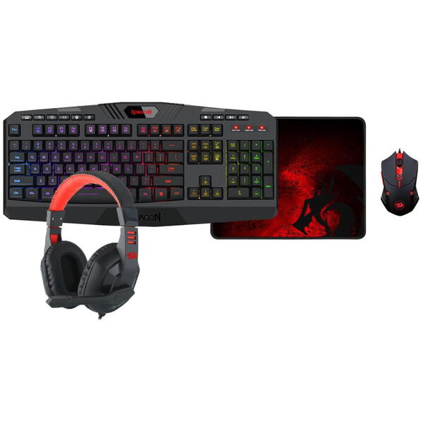 Kit Tastatura si Mouse Gaming Redragon S101-BA 4 in 1 negru