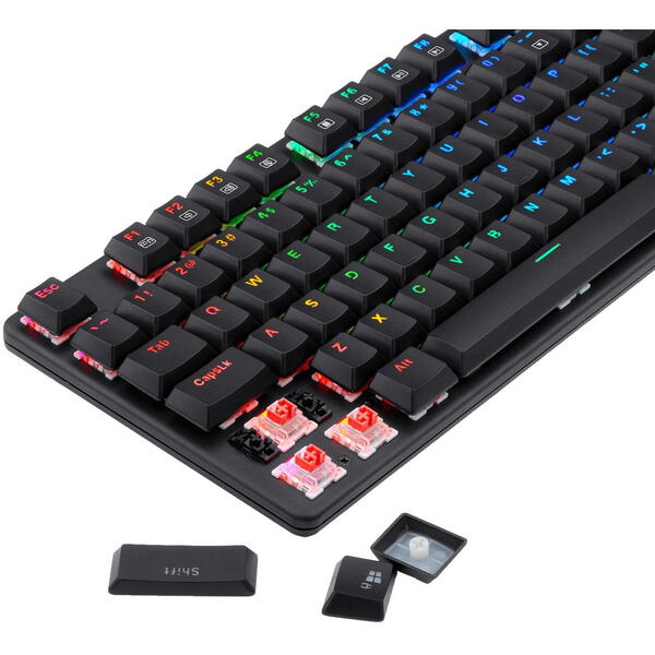 Tastatura gaming Redragon Shrapnel neagra iluminare RGB switch-uri rosii