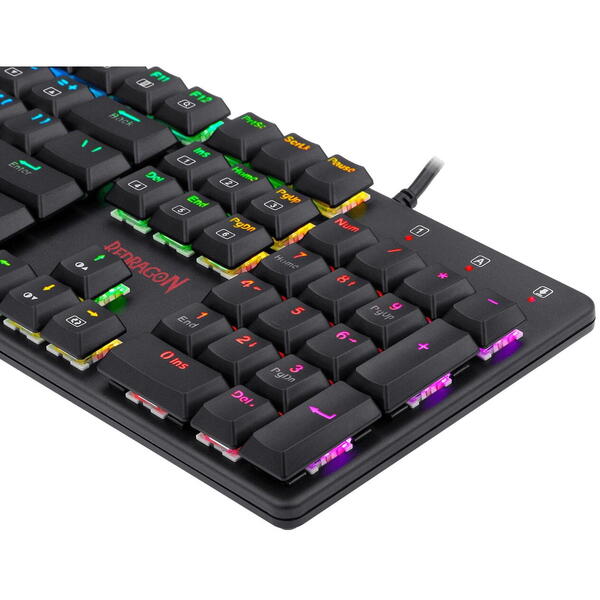 Tastatura gaming Redragon Shrapnel neagra iluminare RGB switch-uri rosii