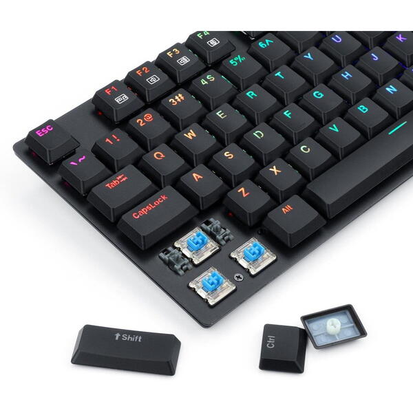 Tastatura gaming Redragon APS TKL neagra iluminare RGB switch-uri albastre