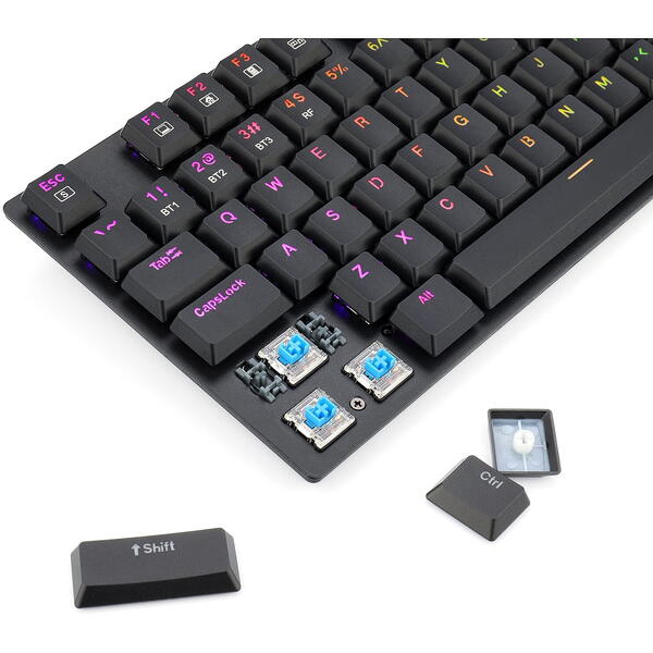 Tastatura gaming Redragon mecanica Bluetooth cu fir si wireless Apas Pro neagra iluminare RGB