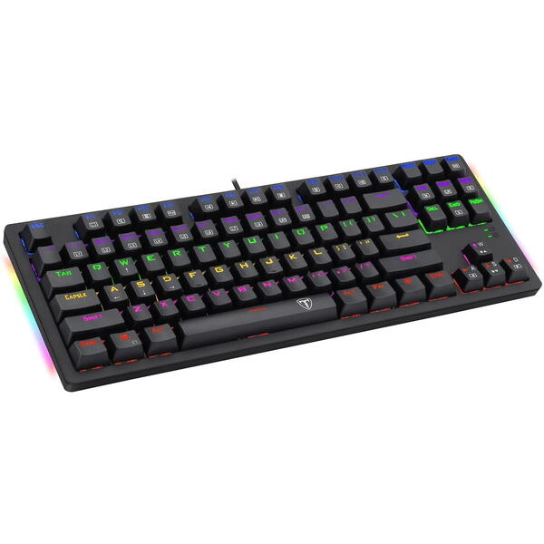 Tastatura gaming T-Dagger Bali neagra iluminare rainbow switch-uri albastre