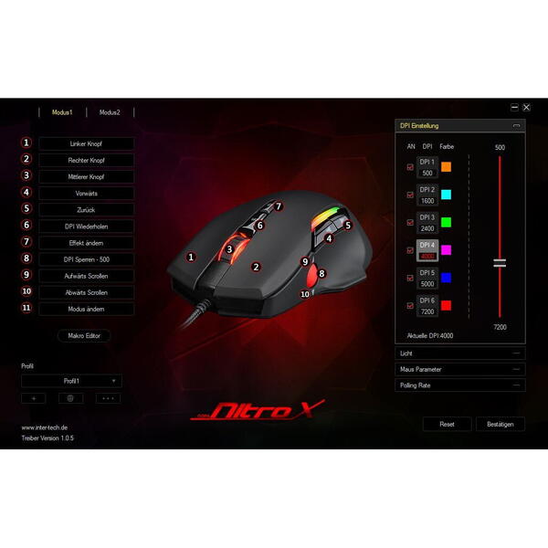 Mouse gaming Inter-Tech Mouse gaming NitroX GT-200 negru iluminare RGB